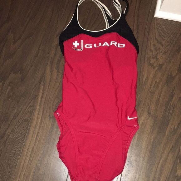 Womens Nike Lifeguard Red Black Power Back Tank One Piece Swim Suit Pool Safety - Picture 4 of 4